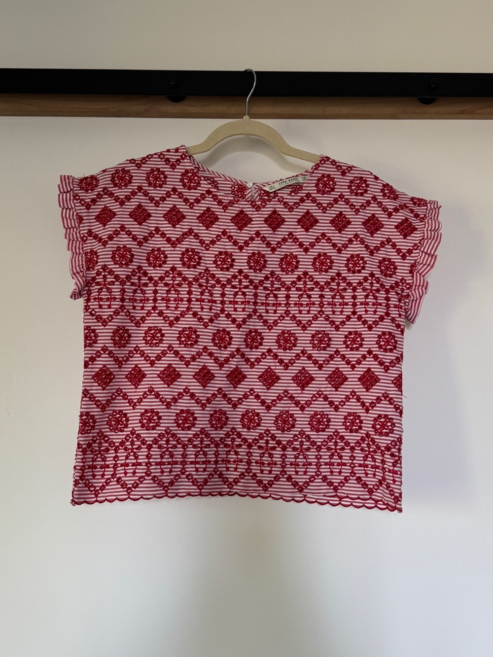 Zara Red & White Patterned Crop Top